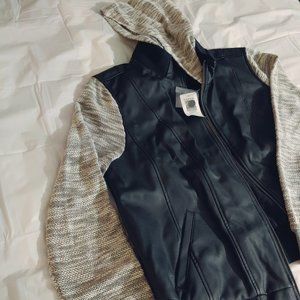 Torrid Faux Leather & Marled Grey Terry Bomber